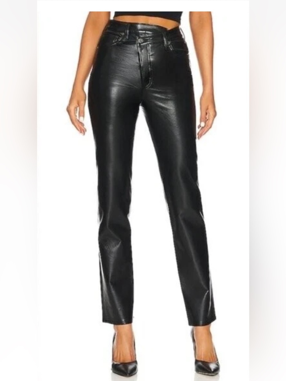 Agolde Black Straight-Leg Faux Leather Jeans